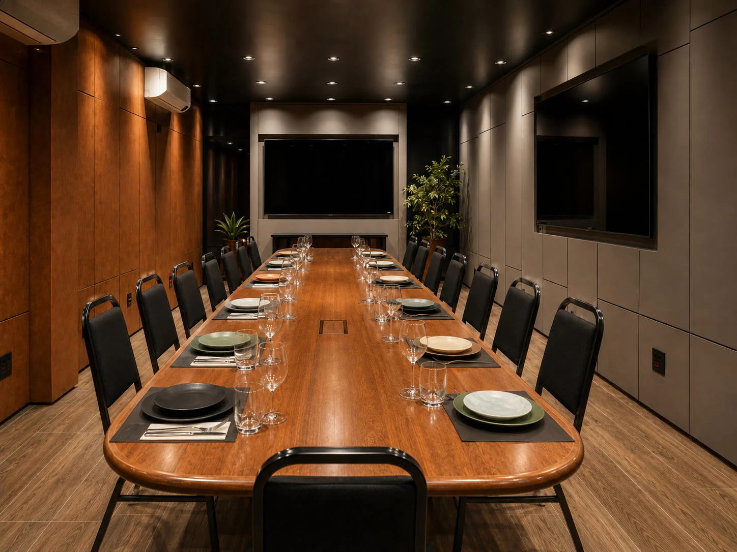 Mesa posta para almoço corporativo no Espaço Convivium Vila Olímpia